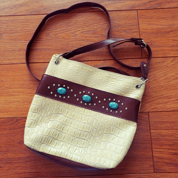 Bueno Handbags - Bueno faux alligator southwestern beaded crossbody